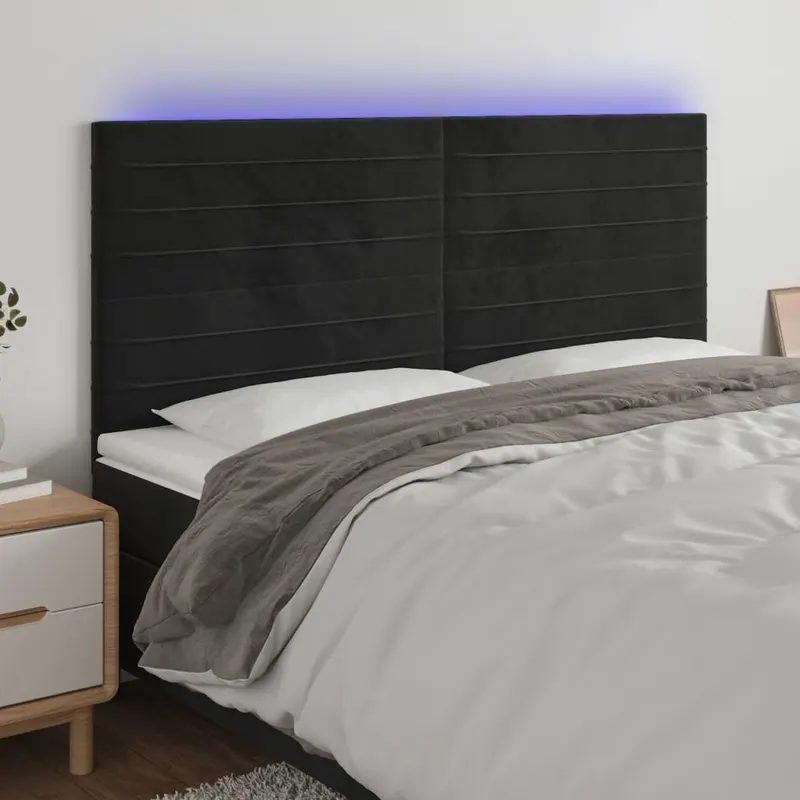 tablie de pat cu led, negru, 183x16x118/128 cm, catifea