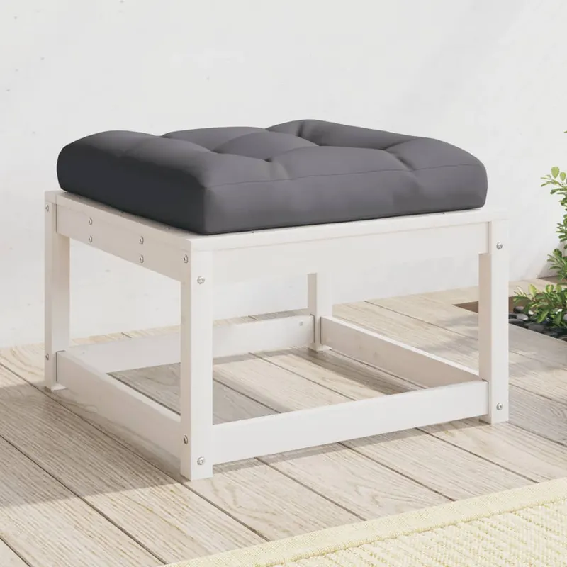 taburet de gradina cu perne, alb, lemn masiv de pin