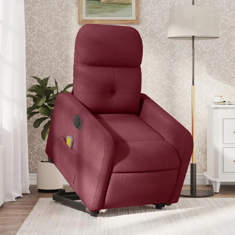 fotoliu de masaj electric rabatabil cu ridicare rosu vin textil