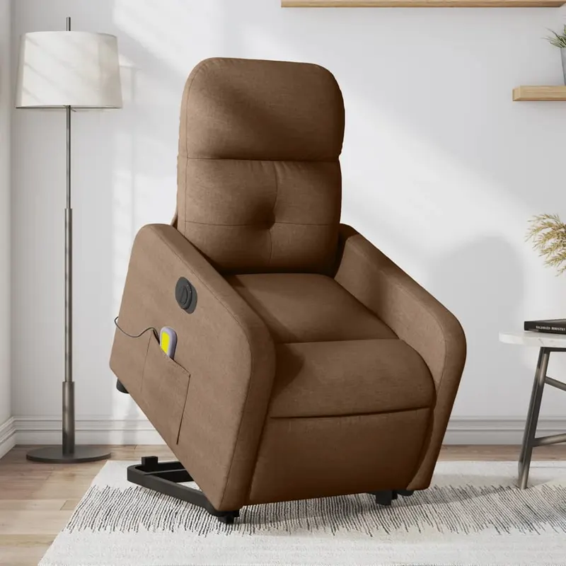 fotoliu electric de masaj rabatabil cu ridicare, maro, textil