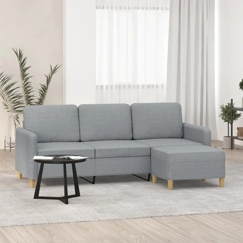canapea cu 3 locuri si taburet, gri deschis, 180 cm, textil