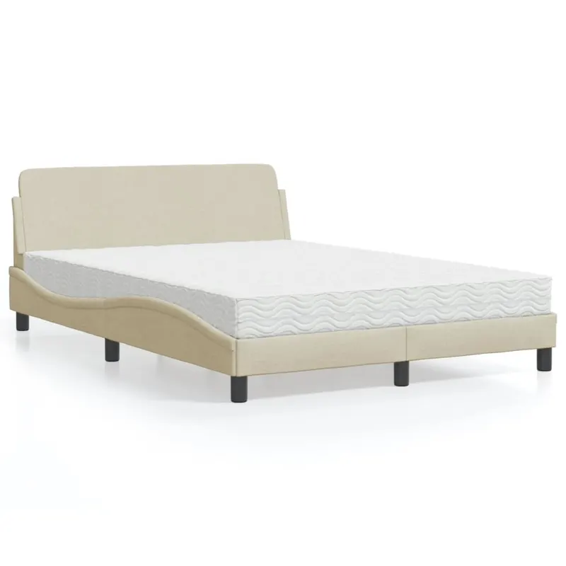 pat cu saltea, crem, 140x200 cm, material textil