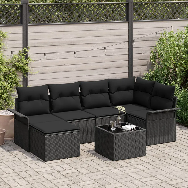 set de canapea pentru gradina cu 7 piese si perne bej din rattan poli