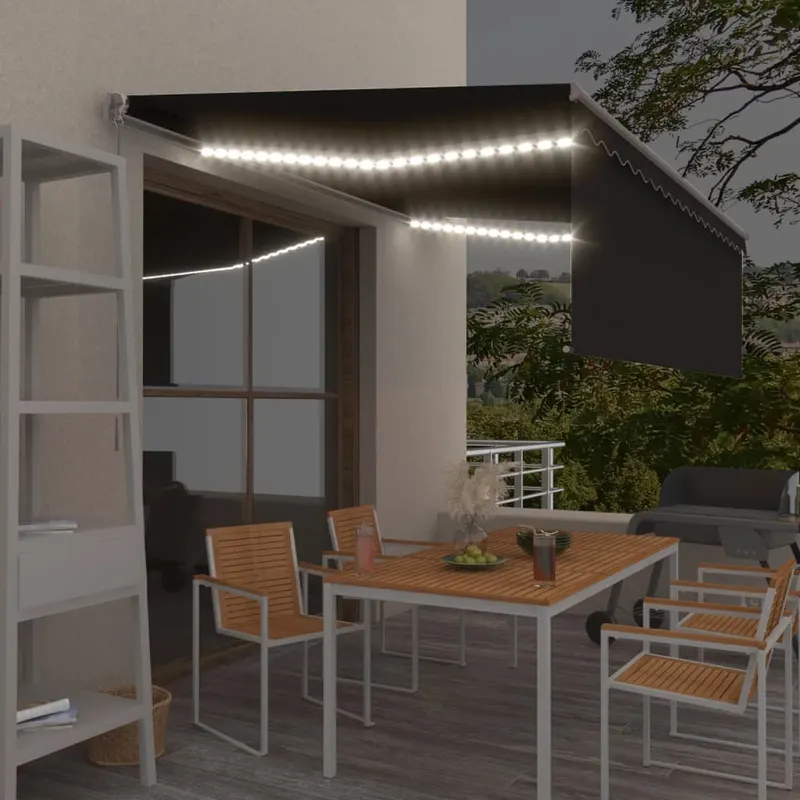 copertina retractabila manual cu stor & led, antracit, 4x3 m