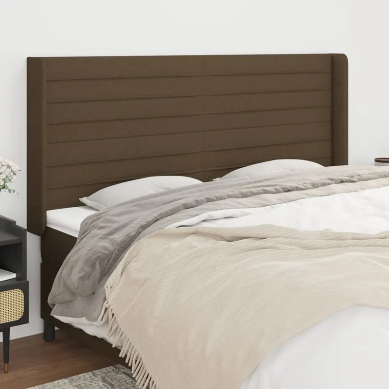 Tablie de pat cu aripioare maro inchis 163x16x118/128 cm textil