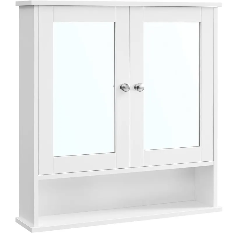 Dulap baie perete oglinda 2 usi compartiment rafturi, 13x56x58 cm, depozitare, alb