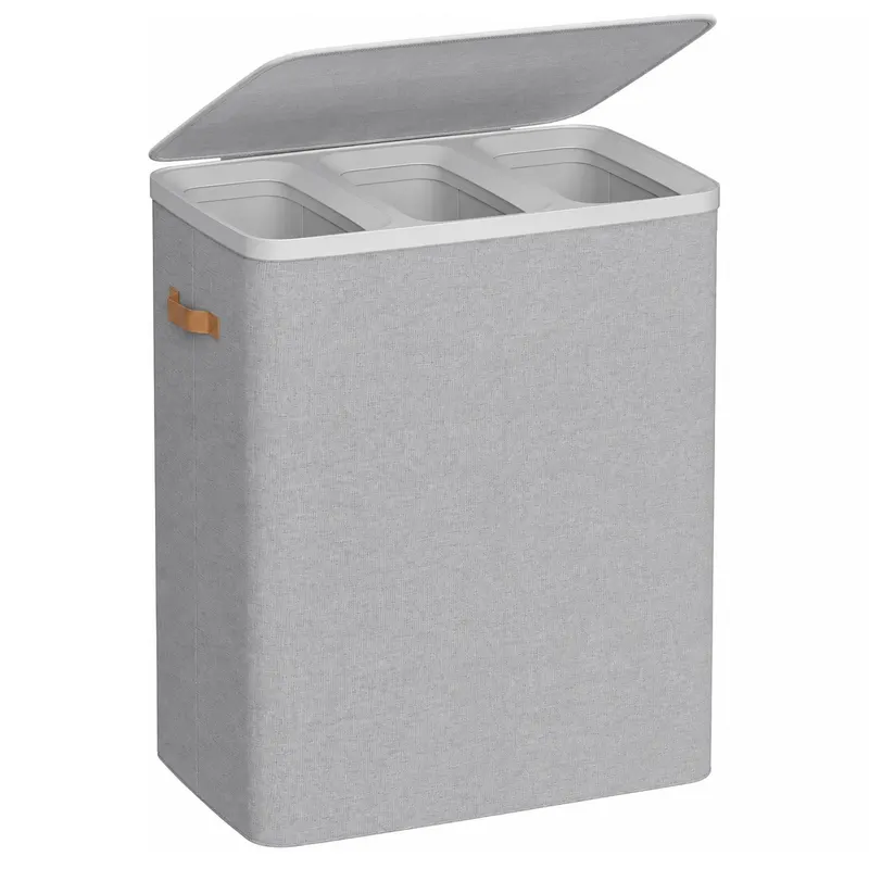 Cos rufe cu 3 compartimente si capac, saci detasabili cu maner, 190 litri, 64x40x75 cm, gri