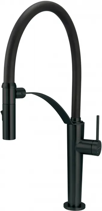 Baterie chiuveta bucatarie negru mat cu pipa flexibila, 2 functii curgere, Deante Corda