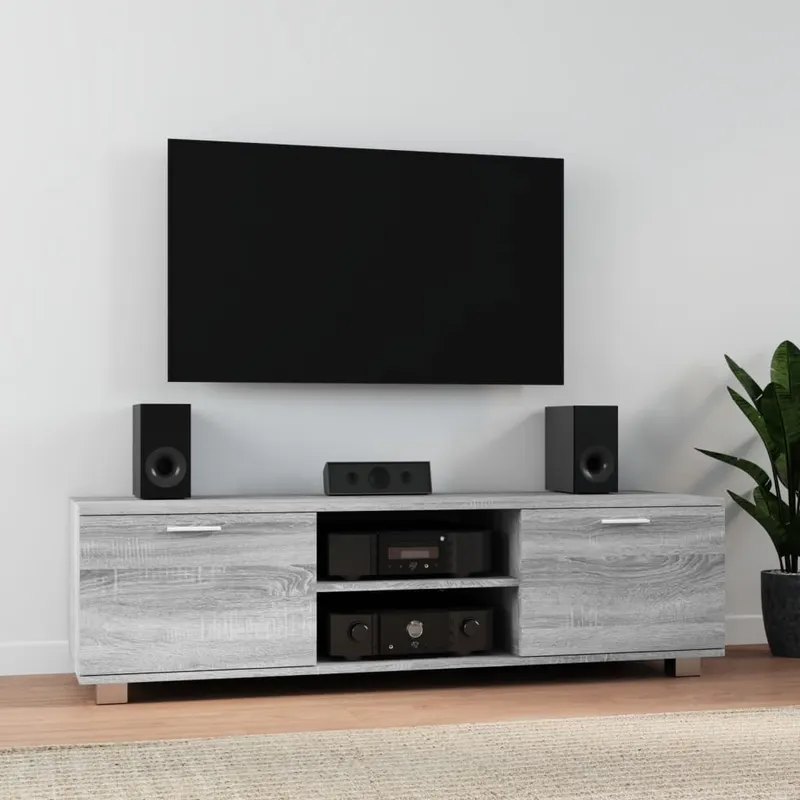 comoda tv, gri sonoma, 140x40,5x35 cm, lemn prelucrat