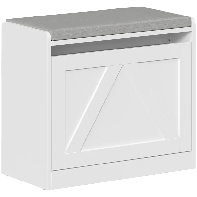HOMCOM Bancă pantofar cu compartiment rabatabil, 60x30x52 cm, alb