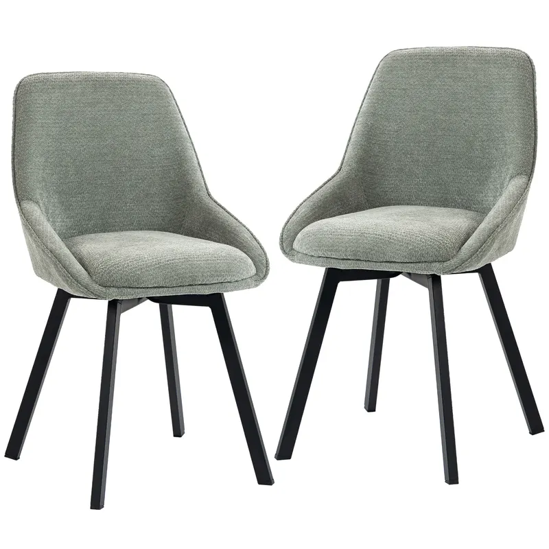 HOMCOM Set de 2 Scaune de Sufragerie Pivotante la 360°, Scaune Bucătărie Căptușite în Chenille, Spătar Curbat, Verde