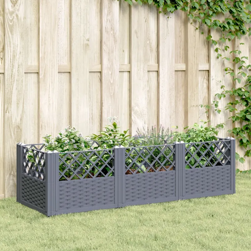jardiniera de gradina cu tarusi, gri, 123,5x43,5x43,5 cm, pp