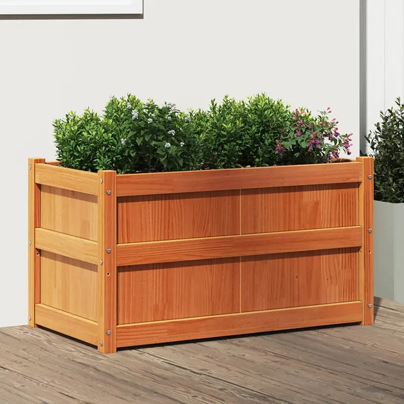 jardiniera de gradina, maro ceruit, 90x50x50 cm, lemn masiv pin
