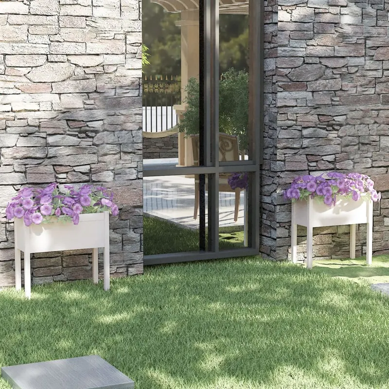 jardiniere de gradina, 2 buc., alb, 70x31x70 cm, lemn masiv pin