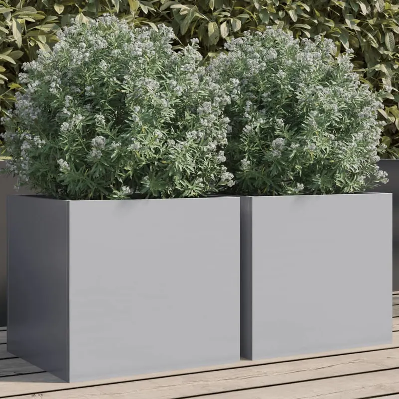 jardiniere, 2 buc., argintiu, 32x30x29 cm, otel galvanizat