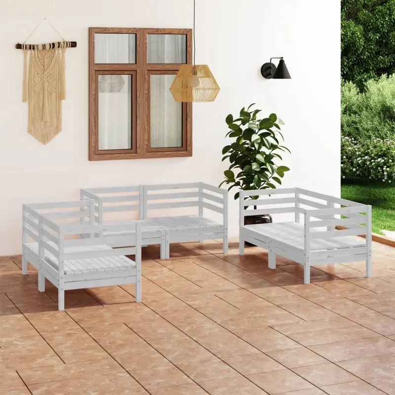 set mobilier de gradina, 6 piese, alb, lemn masiv de pin