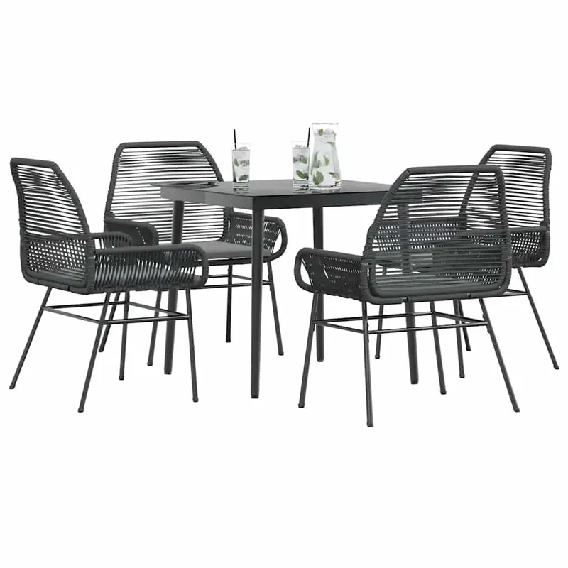 set de sufragerie de gradina 5 piese neagra sticla poly rattan