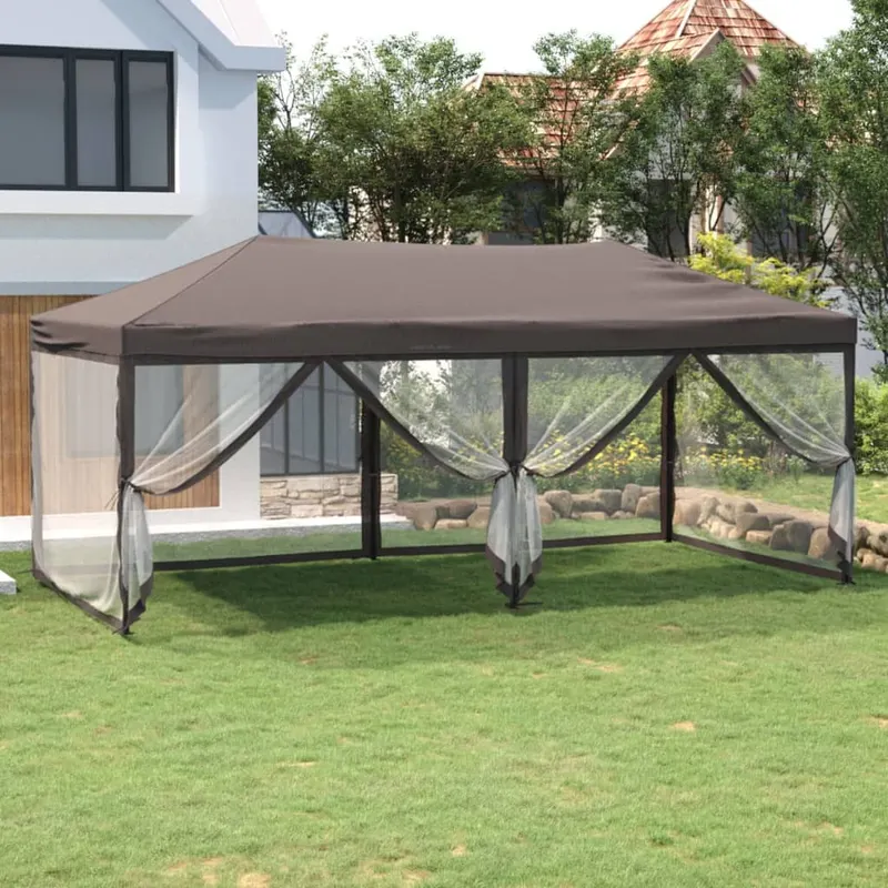 cort pliabil pentru petrecere pereti laterali, gri taupe, 3x6 m
