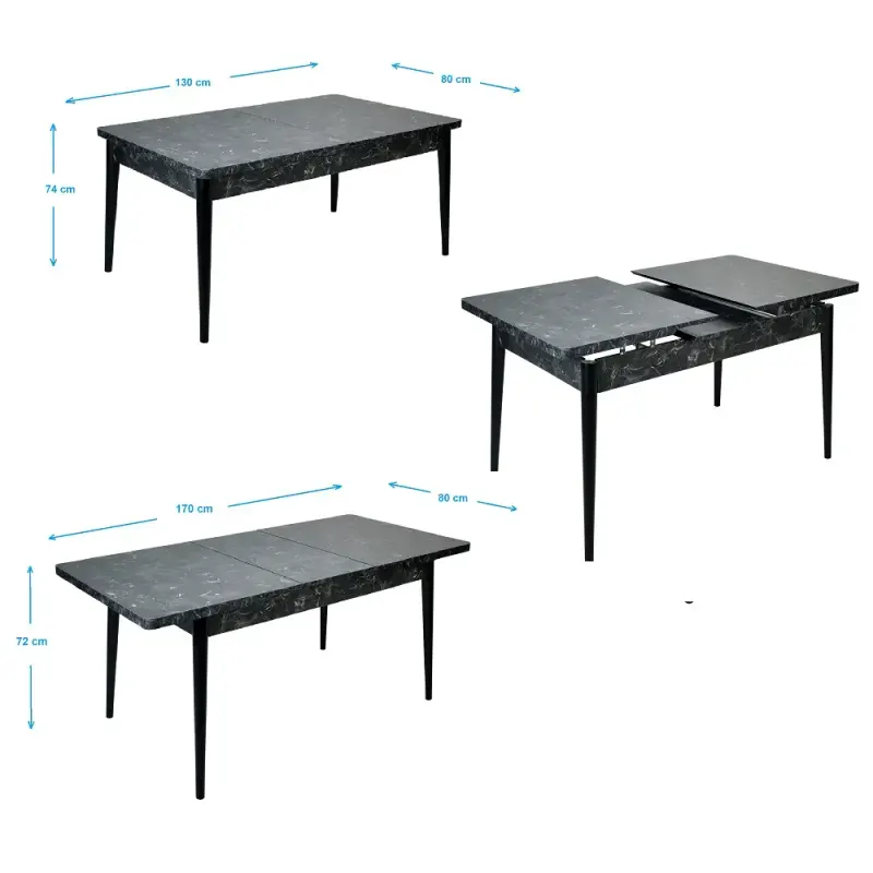 Resigilat:Masa extensibila Dining marmorat negru 170 x 80 cm