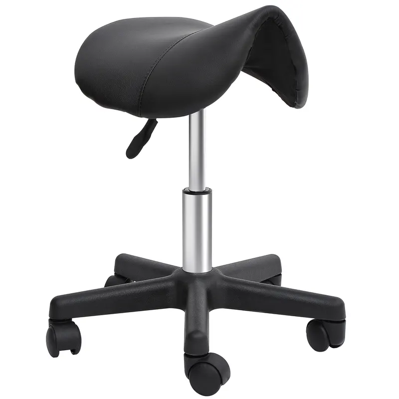 HOMCOM Scaun Rotativ cu Roți, Scaun pentru Coafor și Estetician cu Înălțime Ajustabilă, Tapițat cu Piele Ecologică, 35x38x43-55 cm, Negru