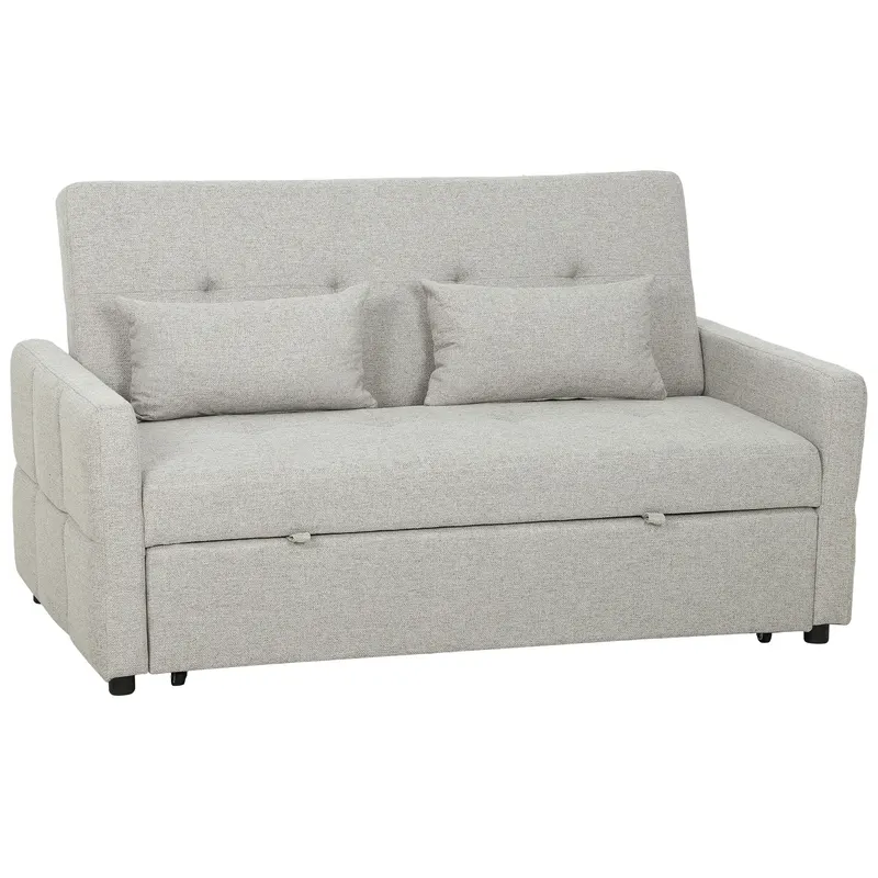 HOMCOM Canapea Pat cu Design Extensibil Clic Clac pentru 2 Locuri - Gri Deschis