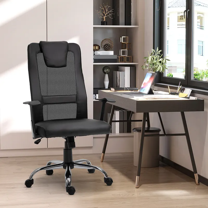 Vinsetto Scaun Birou Ergonomic Rotativ in Mesh si Piele Ecologica Inaltime Reglabila, Negru | RO