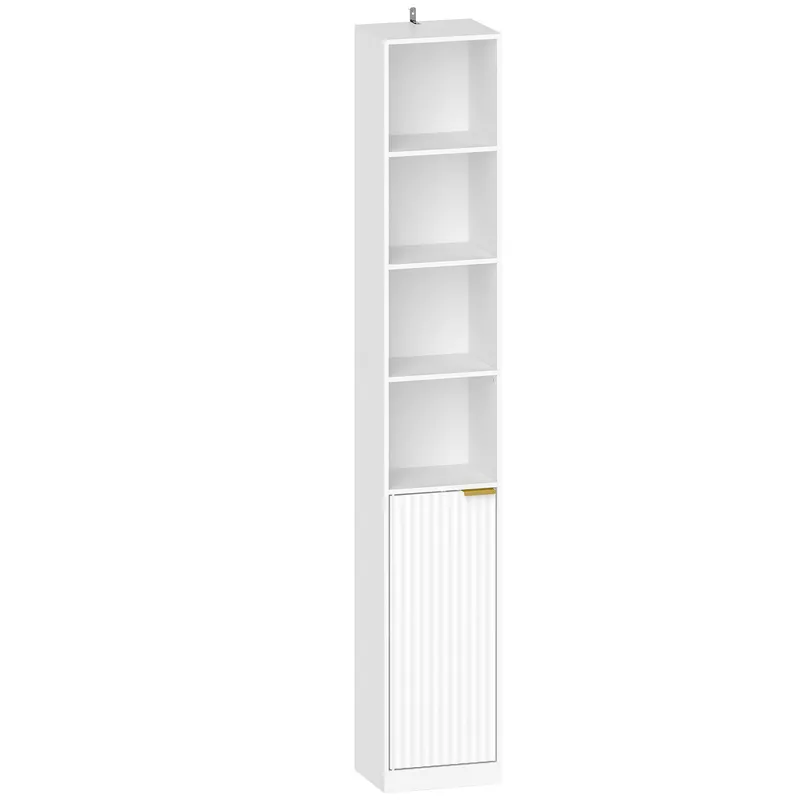 HOMCOM Raft pentru cărți cu 6 niveluri, bibliotecă înaltă și îngustă, 4 rafturi deschise, ușă și raft reglabil, alb