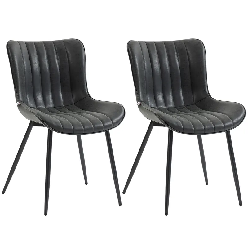 HOMCOM Set de 2 scaune pentru sufragerie, design modern cu capitonaj, pentru living, sufragerie, dormitor, negru