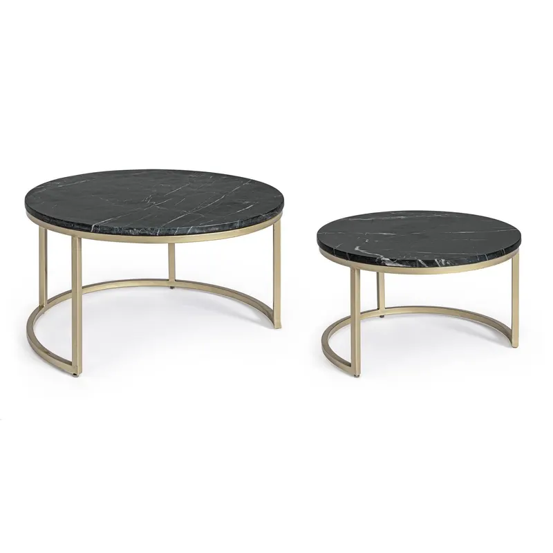 Set 2 masute de cafea PRESCOTT Ø60/75 x 35/41 CM - Negru