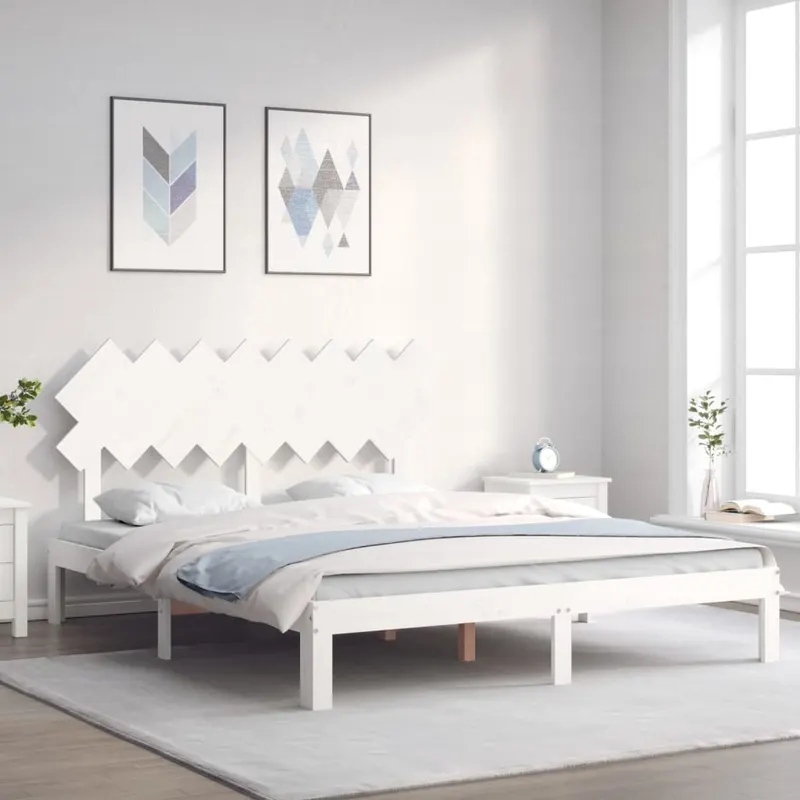 cadru de pat cu tablie, alb, 160x200 cm, lemn masiv