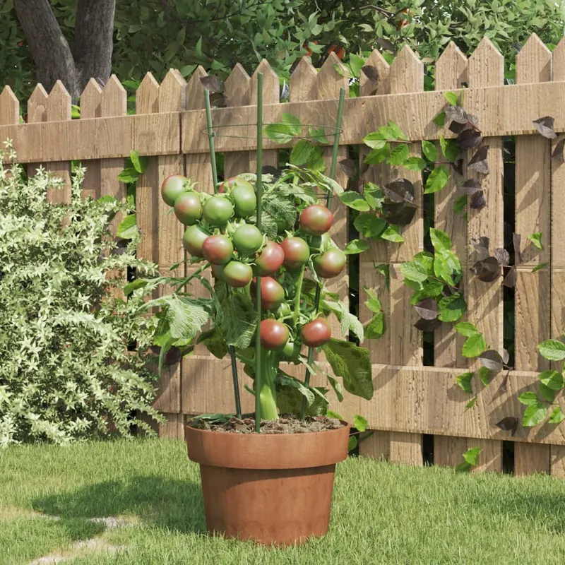 suport plante de gradina cu 3 inele, 5 buc, verde, 45 cm, otel