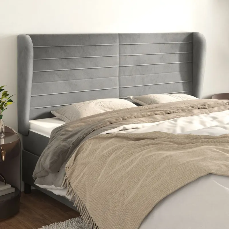 tablie de pat cu aripioare gri deschis 183x23x118/128cm catifea
