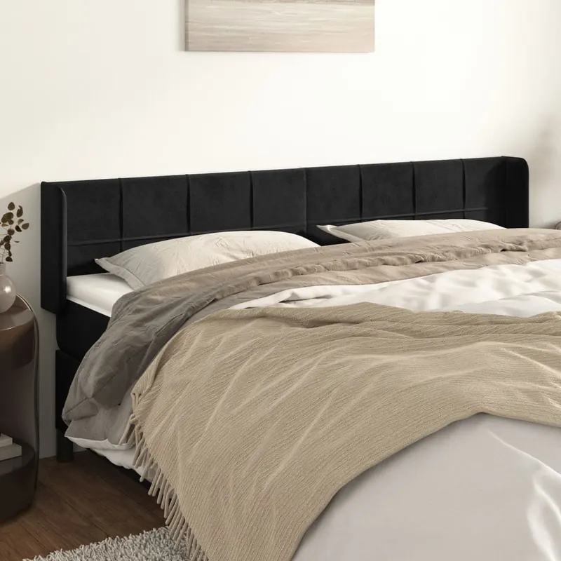 tablie de pat cu aripioare negru 163x16x78/88 cm catifea
