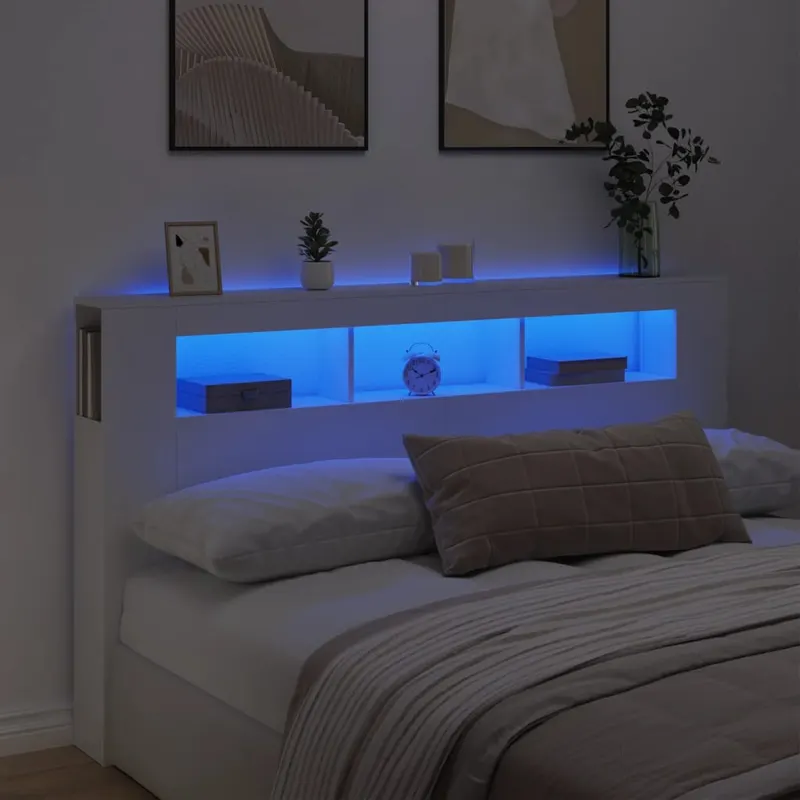 tablie de pat cu led, alb, 180x18,5x103,5 cm, lemn