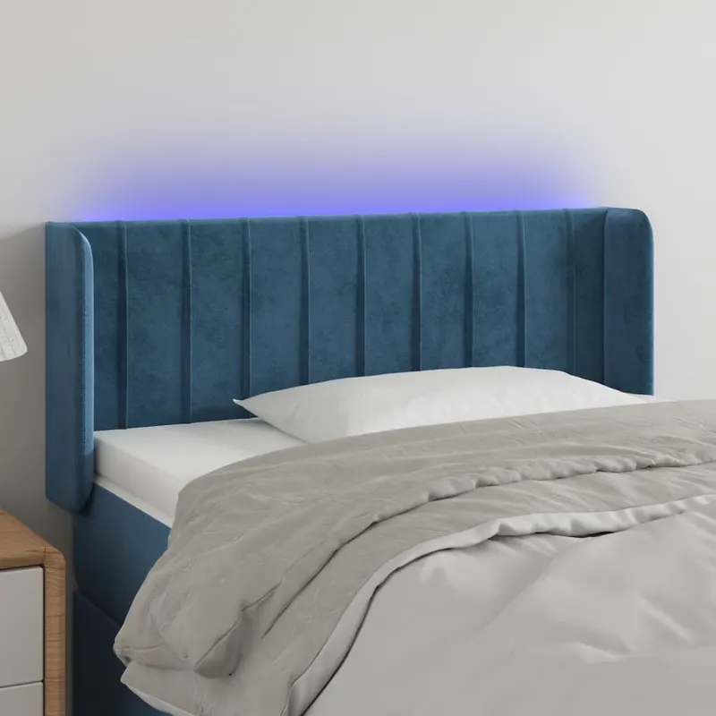 tablie de pat cu led, albastru inchis, 83x16x78/88 cm, catifea