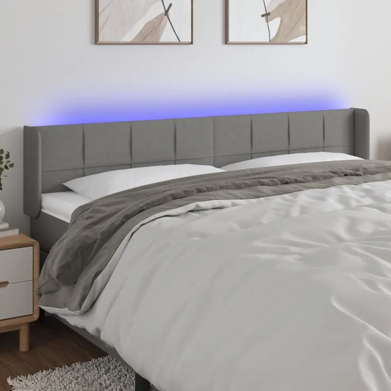 tablie de pat cu led, gri inchis, 163x16x78/88 cm, textil