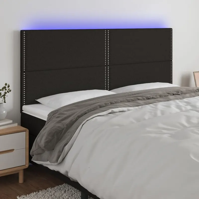 tablie de pat cu led, negru, 200x5x118/128 cm, textil