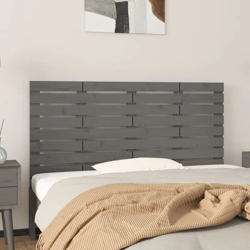 tablie de pat pentru perete, gri, 126x3x63 cm, lemn masiv pin