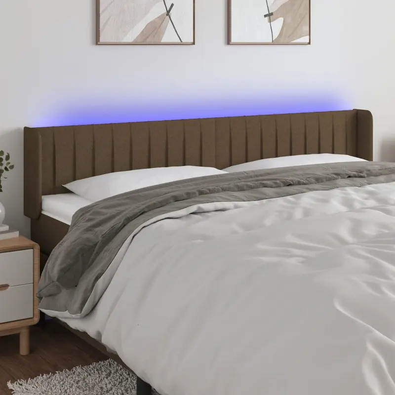 tablie de pat cu led, maro inchis, 163x16x78/88 cm, textil