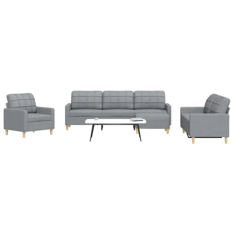 set canapele cu taburet, 4 piese, gri deschis, textil