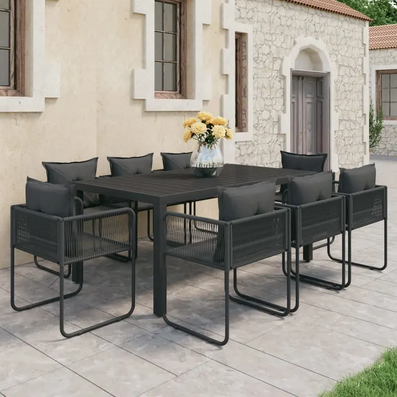 set mobilier de masa, 9 piese, negru, ratan pvc
