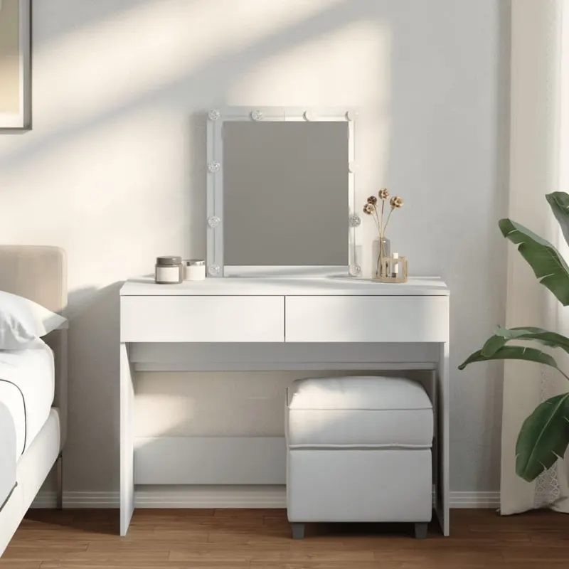 Masa de toaleta cu led, alb, 100x40x130 cm