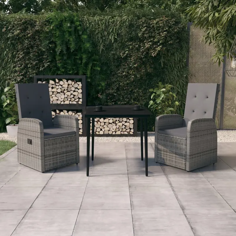 set de mobilier pentru gradina, cu perne, 3 piese, gri