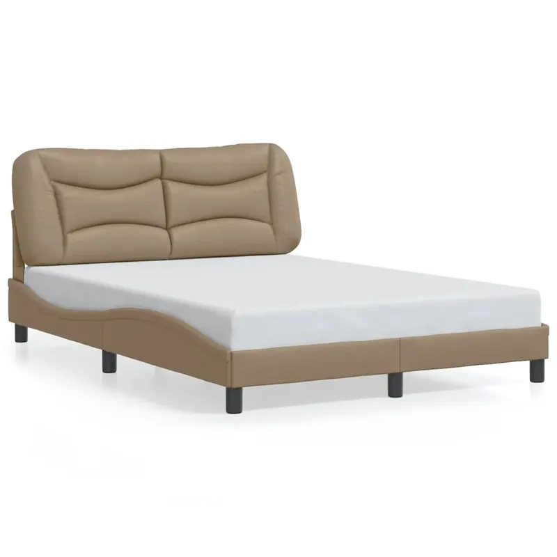 cadru de pat lumini led, cappuccino, 140x200 cm piele ecologica