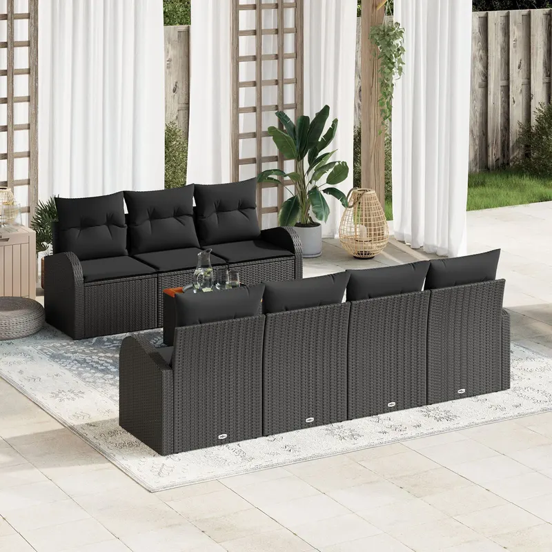 set canapele gradina cu perne negre din poliratan acacia