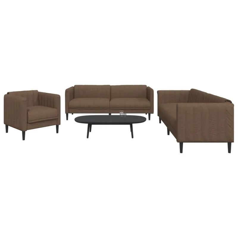 set de canapele, 3 piese, maro, textil