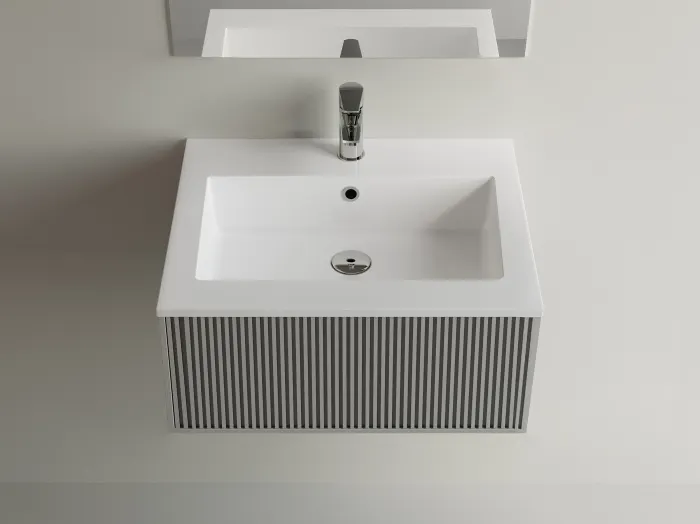 Lavoar baie din compozit 60x50 cm, alb mat, dreptunghiular, montaj suspendat incastrat, Pure 60