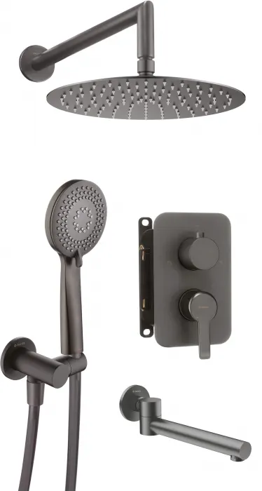 Set de dus incastrat, cu palarie, para de dus, duza cada si baterie, titan, Deante Arnika