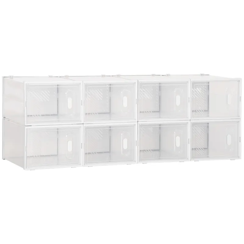 HOMCOM Mobilier pentru Încălțăminte cu Ventilație, 8 Cuburi din Plastic PP, Alb și Transparent, 28x36x21cm, Design Modern