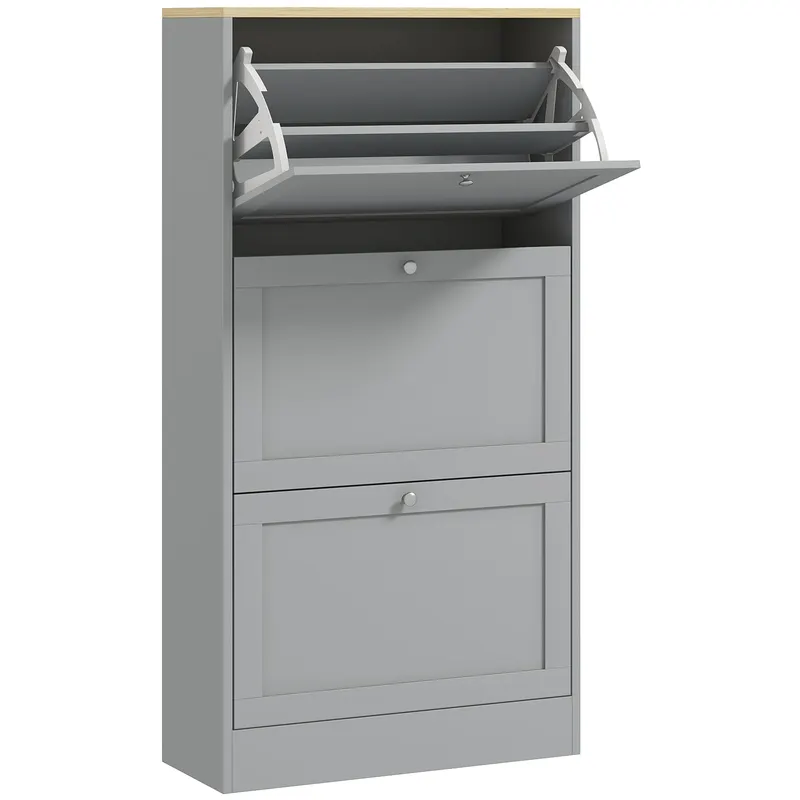HOMCOM Dulap pentru pantofi 18 perechi, dulap cu 3 sertare abatabile, polițe reglabile, 60x23,5x115cm, gri